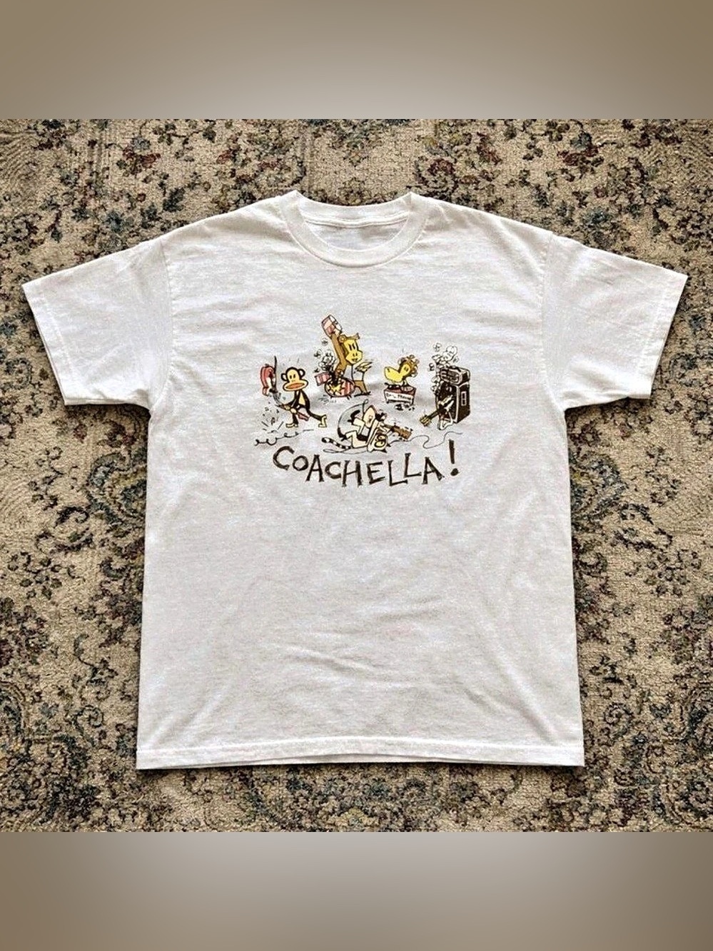 Coachella Cartoon Monkey Graphic T-Shirt White For Unisex